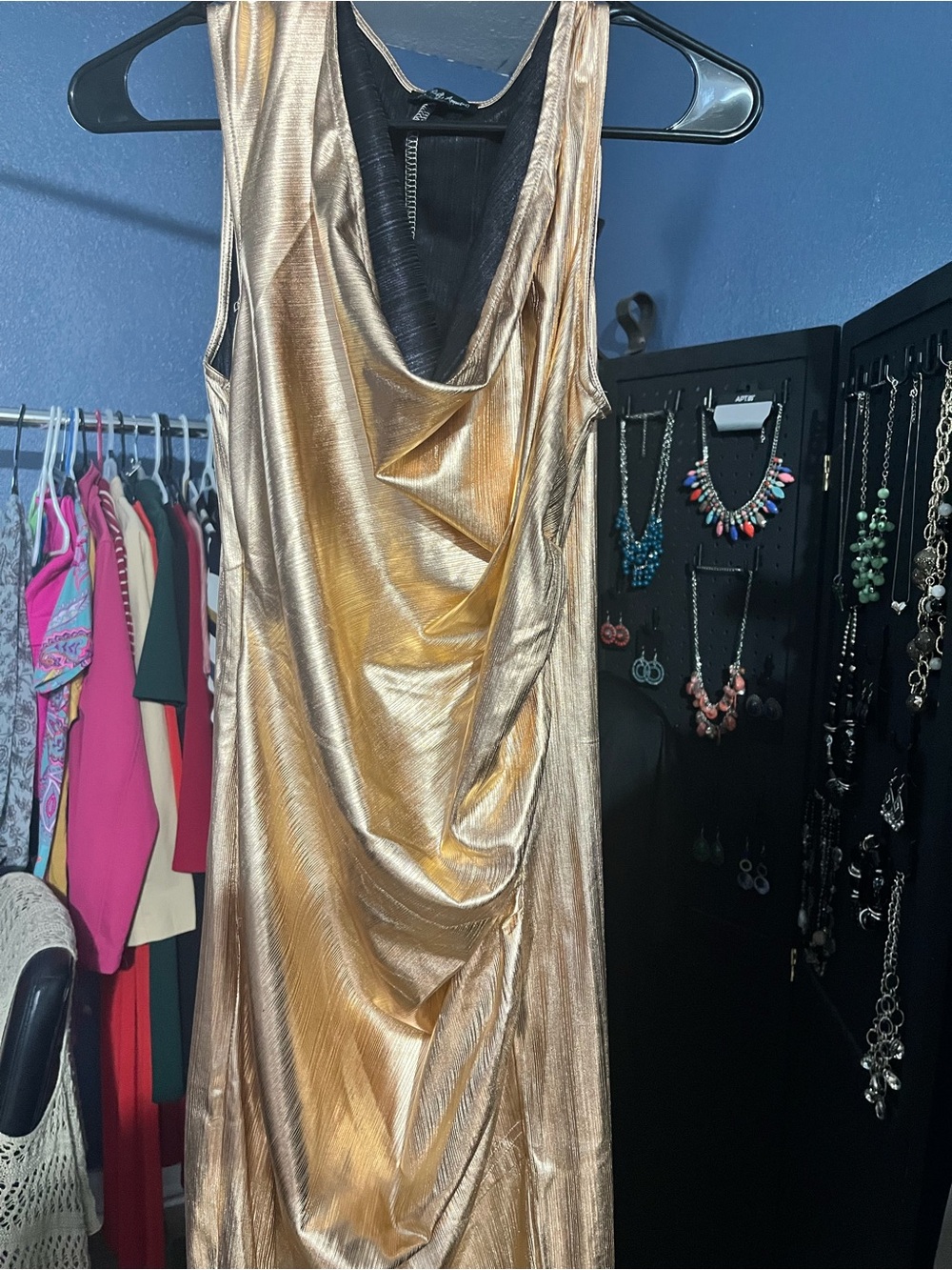 Draped Metallic Gold Mini Dress